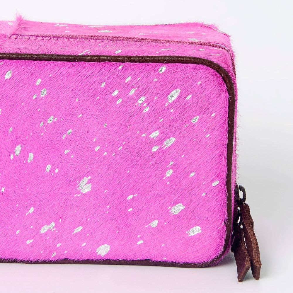 LS Western - ADBGA318 American Darling Pink Paint Splatter Hair-On Cowhide Jewelry case - ADBGA318D