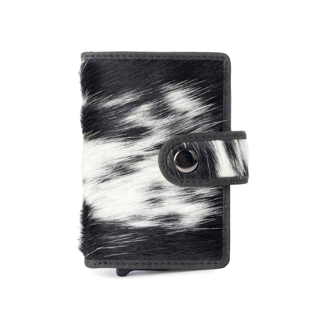 Myra Bag - Dune Star Hairon Leather Credit Card Holder in Black & White - Black & White