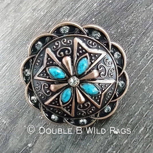 Double B Wild Rags - Wild Rag Concho Slide Keeper Cross w/ Turquoise Bead and Rhinestone Concho Scarf Slide from Double B Wild Rags