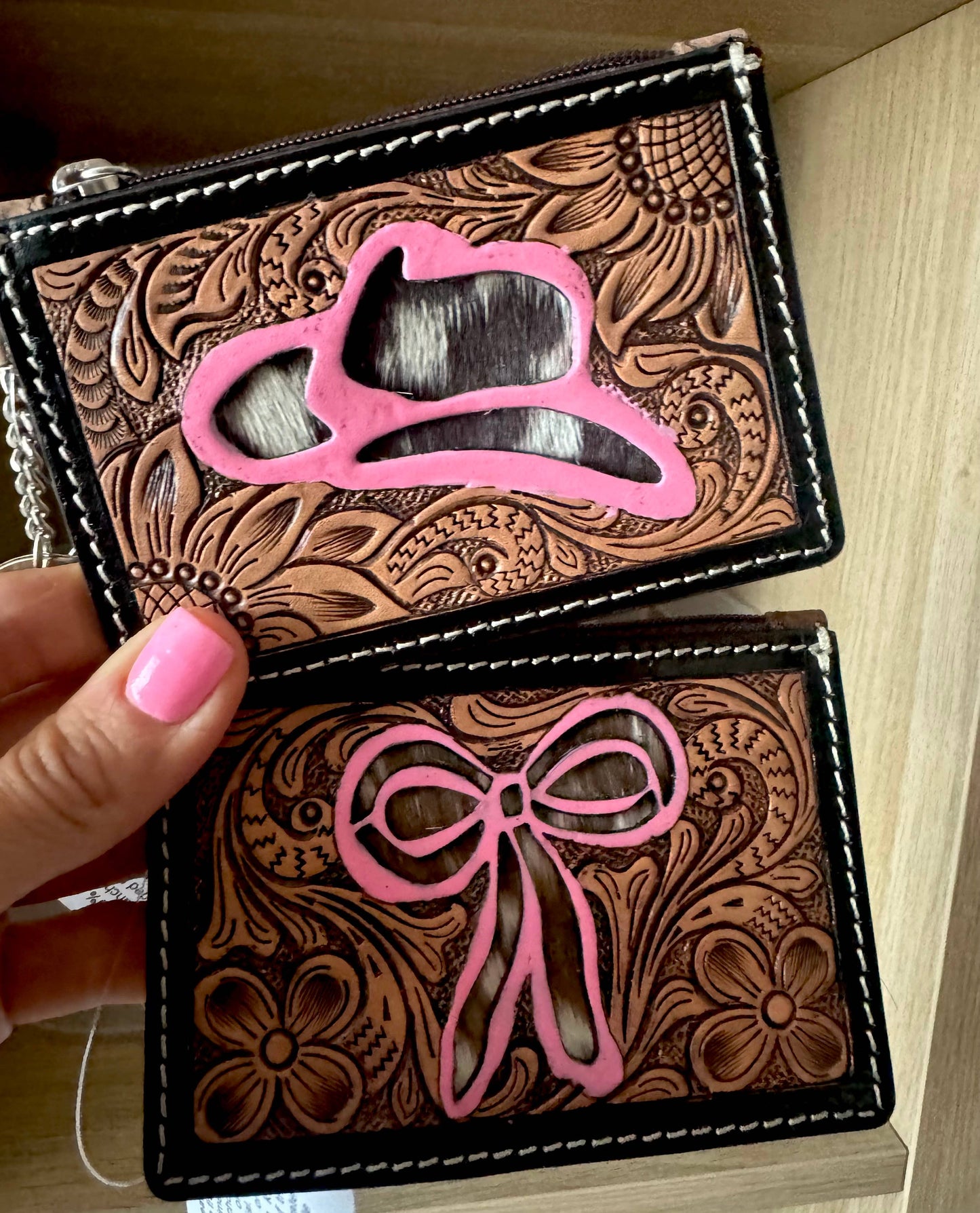 Boho Ranch Shop - Tooled Leather Keychain Wallet Thunderbird Longhorn Bow Hat - TURQUOISE COWBOY HAT