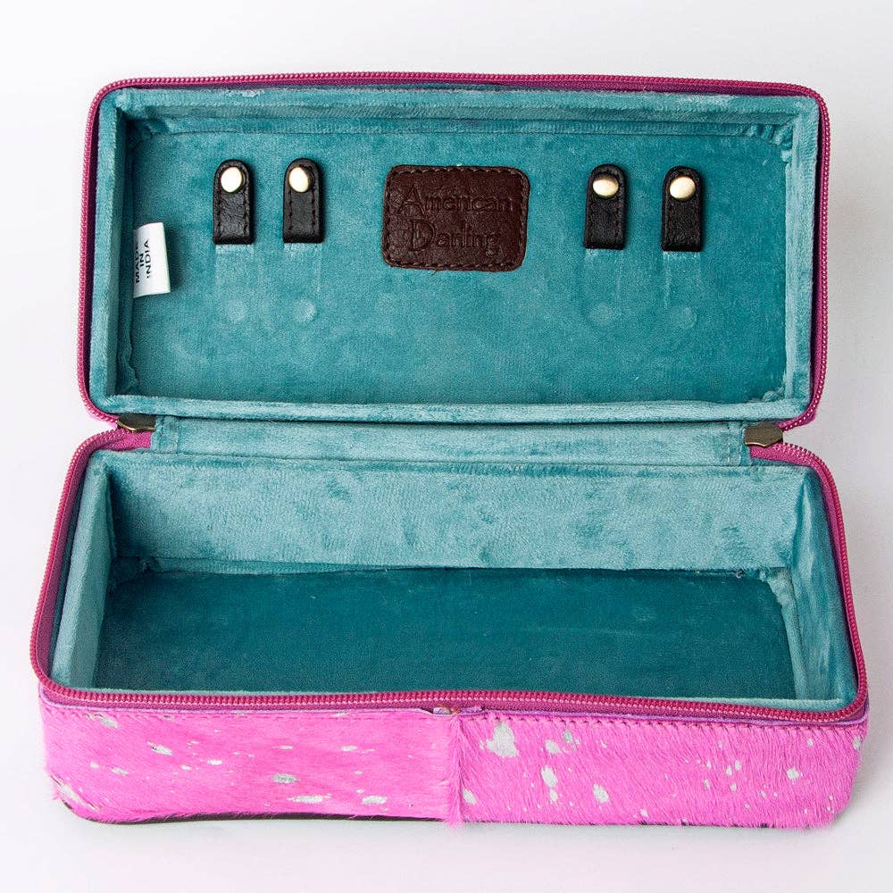 LS Western - ADBGA318 American Darling Pink Paint Splatter Hair-On Cowhide Jewelry case - ADBGA318D