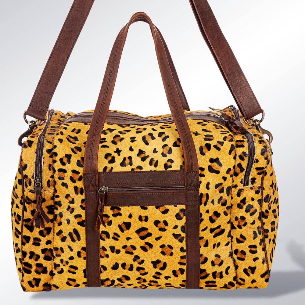 American Darling Duffel Bag - Handcrafted Hair-On Cowhide & Genuine Leather Travel Bag - ADBG254CHE