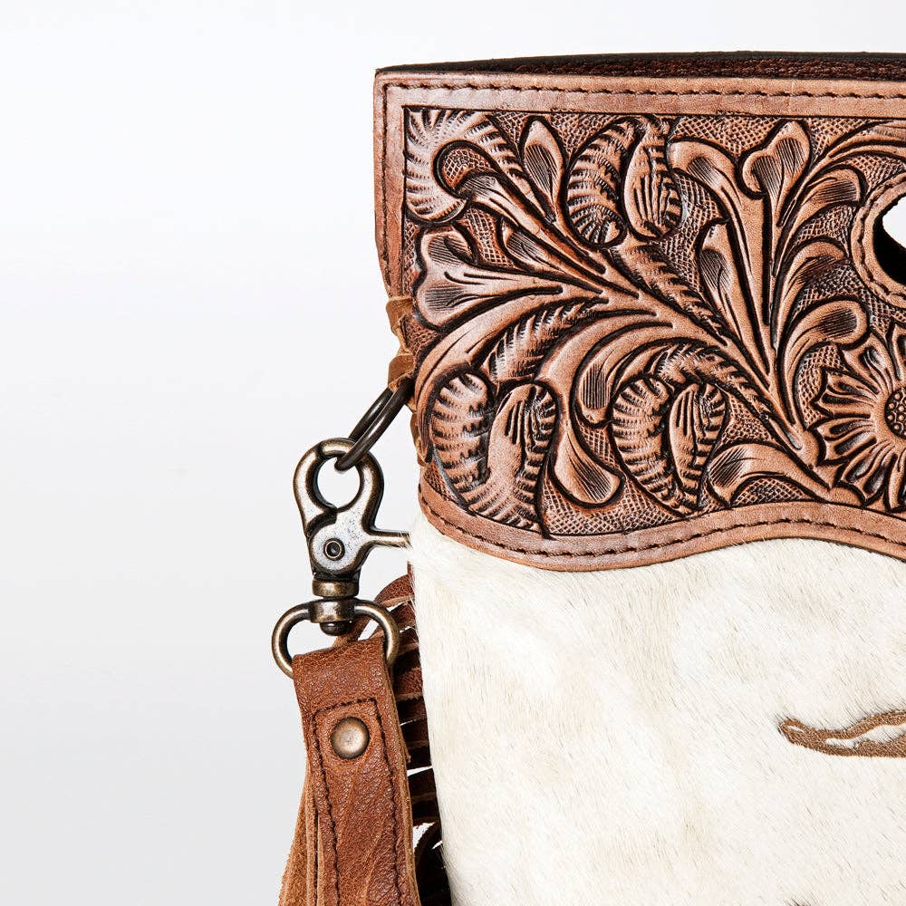 LS Western - LC-ADBGS146 Western Crossbody Bag - Tooled Leather & Hair-On Hide - ADBGS146AR