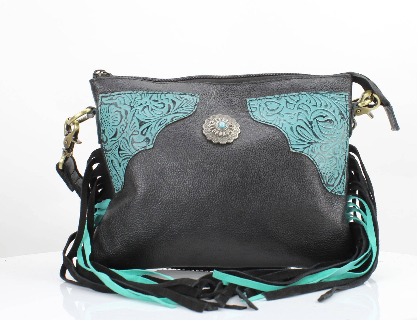 Fringe Concho Crossbody w/ Turquoise Accents