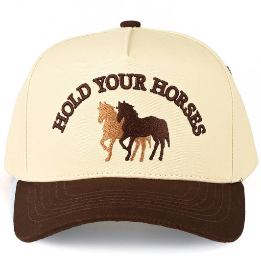 Hana - C.C HOLD YOUR HORSES Embroidered Letter Two Tone Trucker Hat
