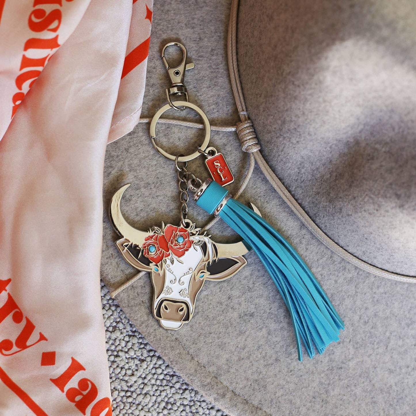 Sophisticated Country Lady - Rodeo Rosie Cow Enamel Keychain Bag Charm - Hanging Card