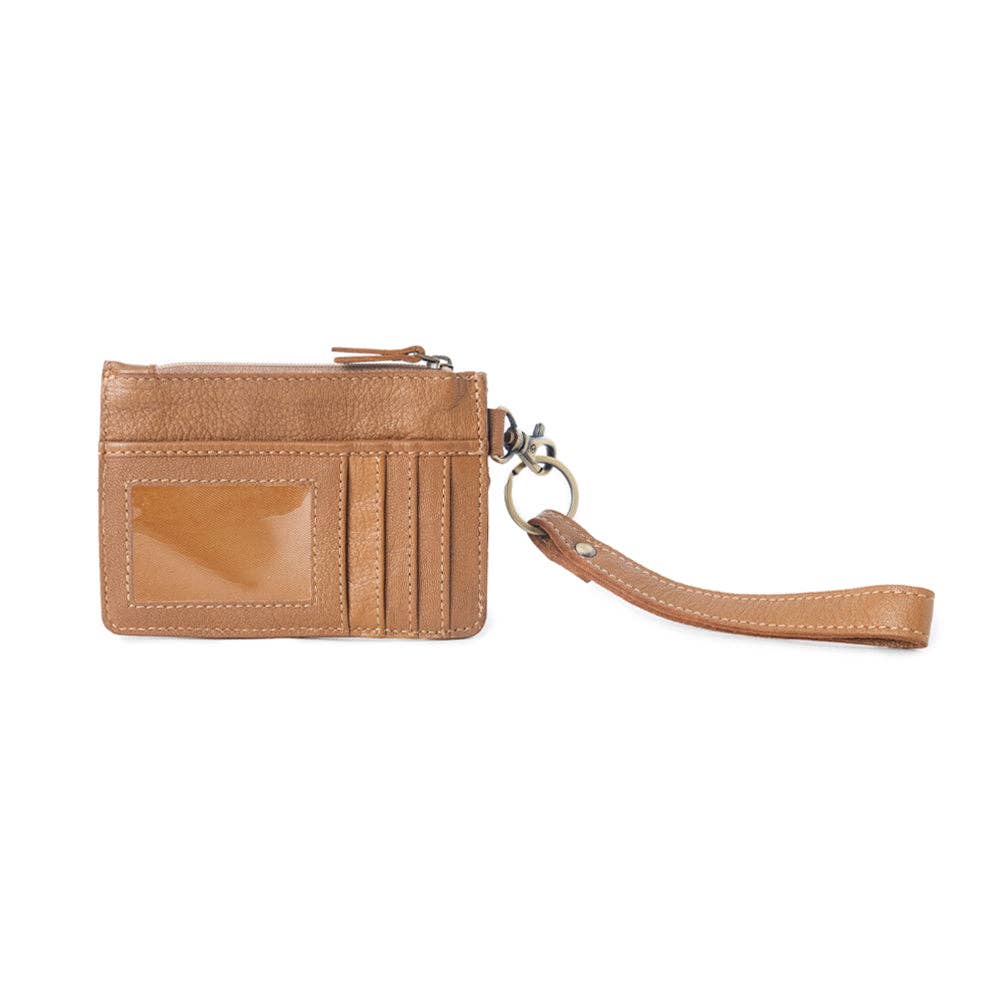 Myra Bag - Hand Hewn Western Card Holder for Women in Light Brown with handtooled detail - Brown & White