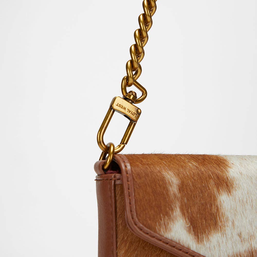 Myra Bag - Loyal West The On The Go Mini Chain Bag- In Brown & White Cowhide And Calfskin - Single