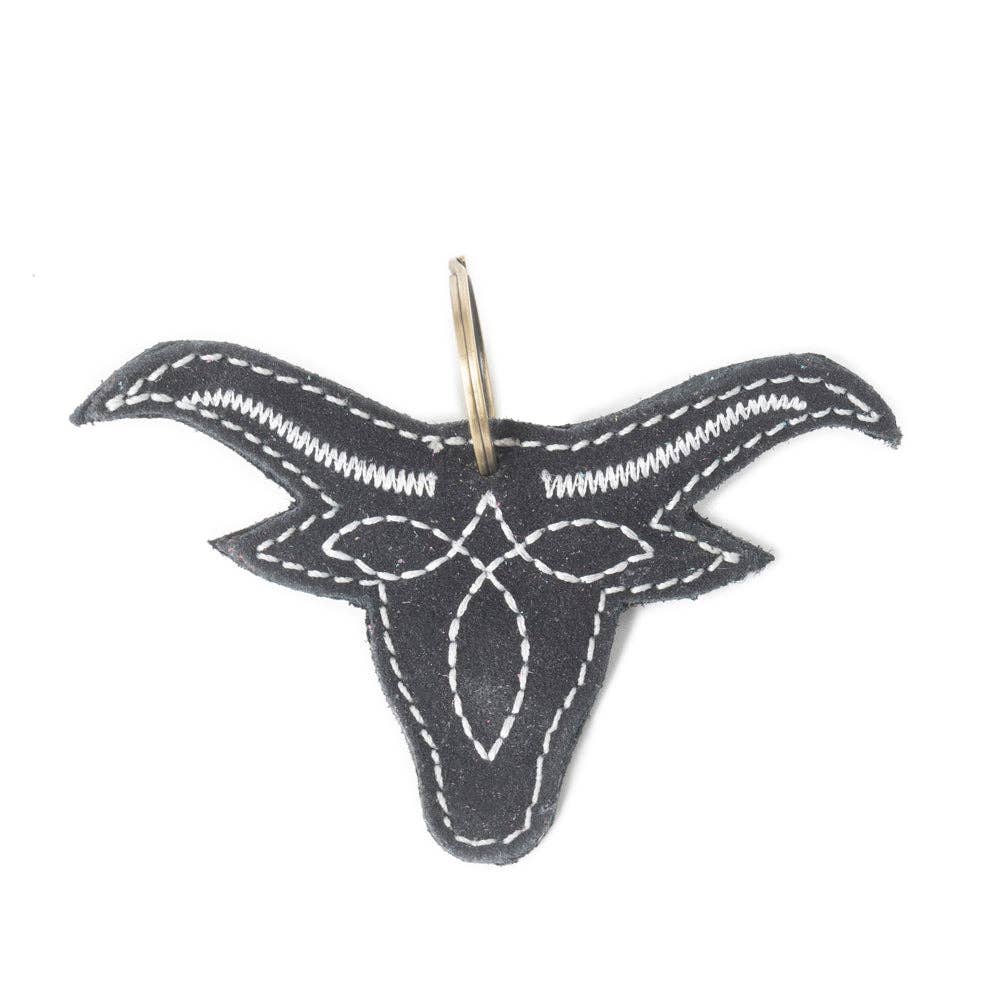 Myra Bag - Longhorn Charm Leather Key Fob in Black