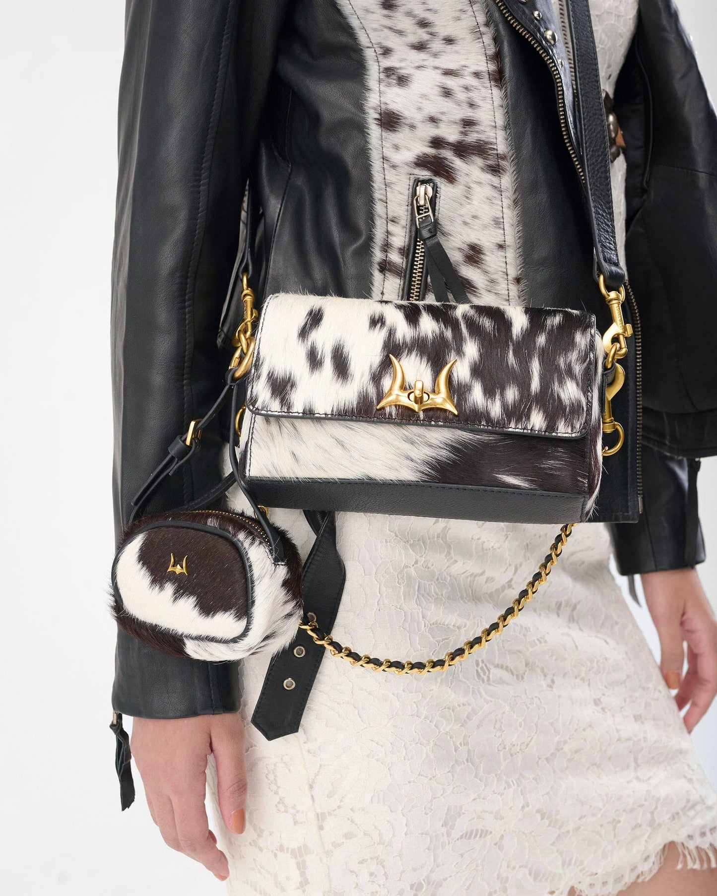 Loyal West - Savi Mini Bag In Black & White Cowhide