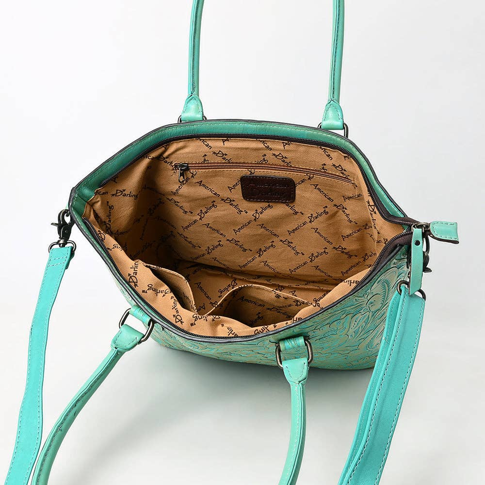 LS Western - ADBG1519 American Darling Western Genuine Leather Tote Bag with Hand-Tooled Detailing | Premium Everyday Carry - ADBG1519B