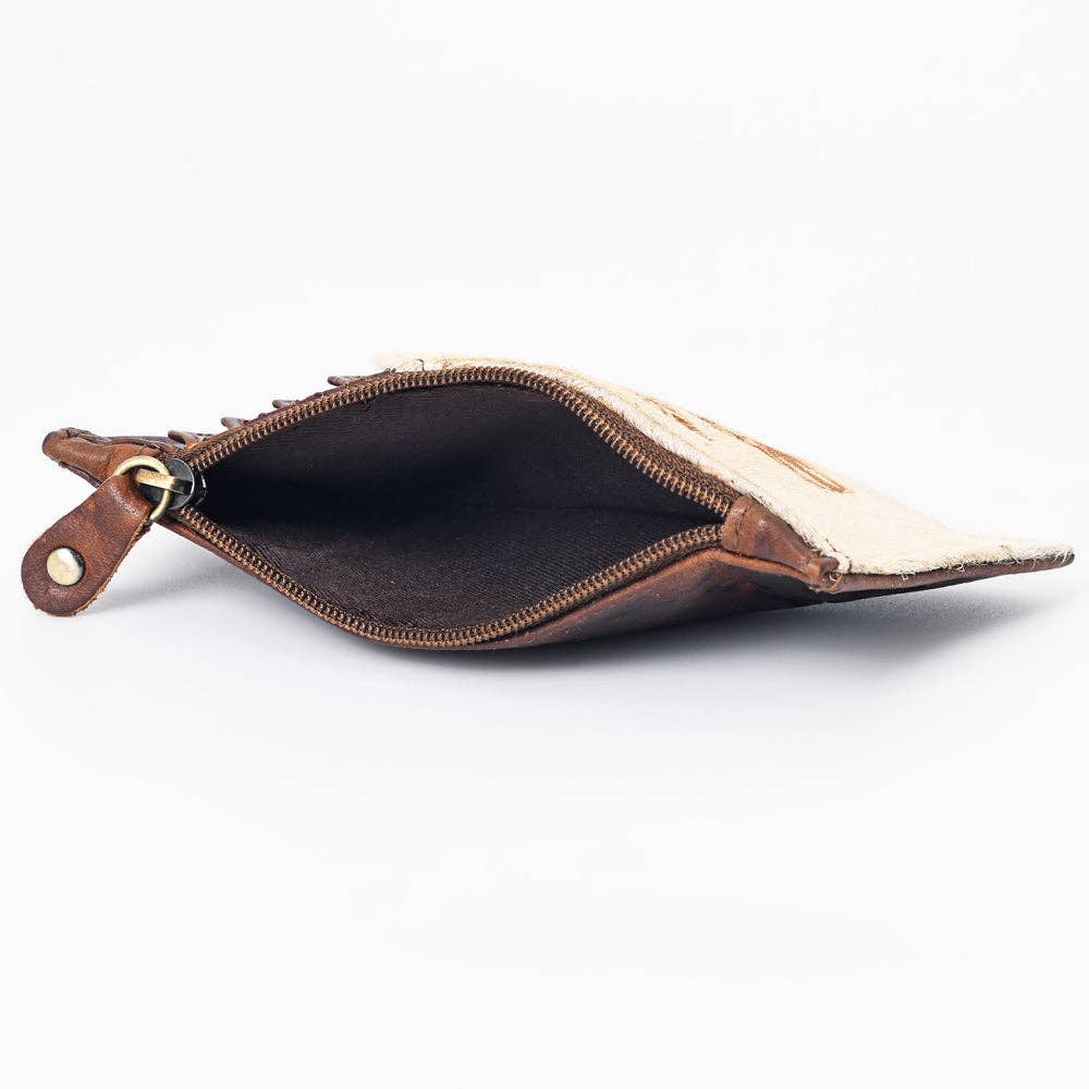 Cowhide Leather Card Holder - Engraved Western Leather Slim Wallet