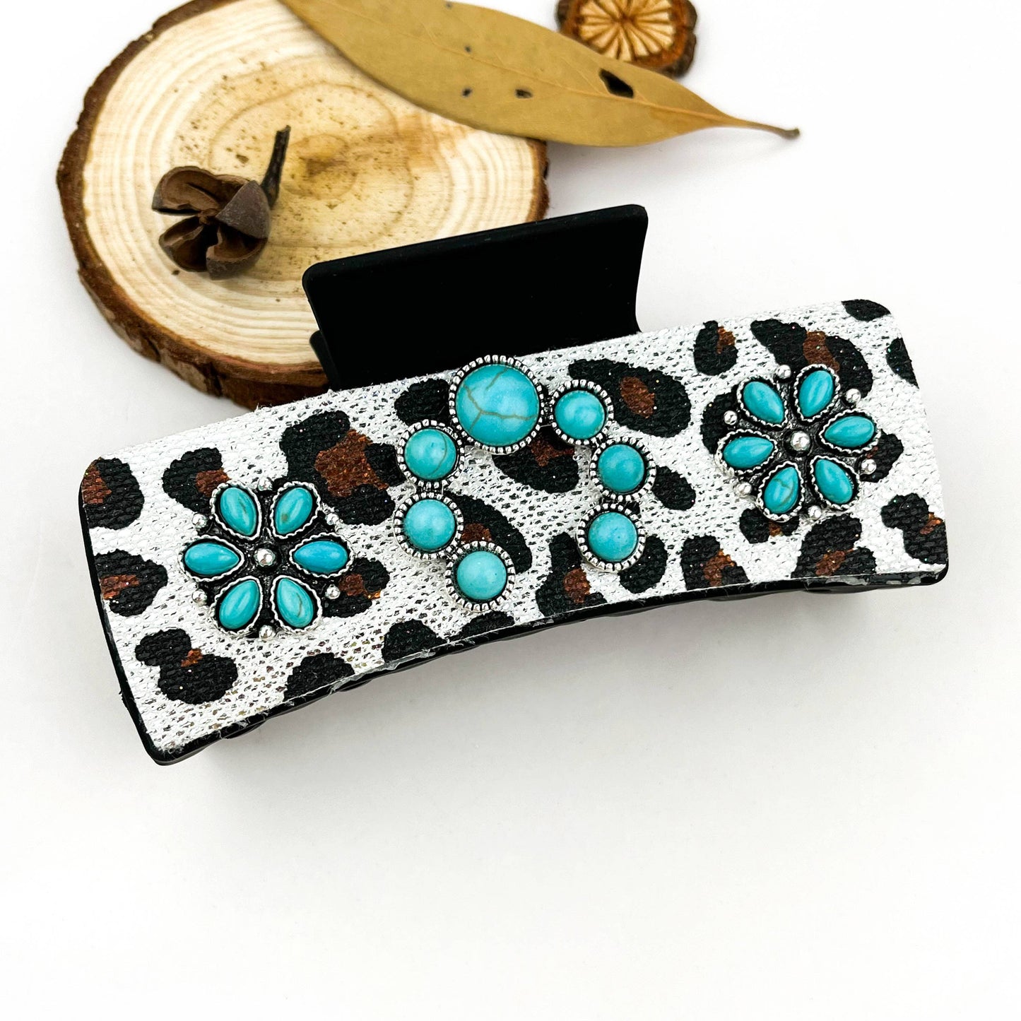 mildstyles - Western Cowboy Turquoise Cow Print Rhinestone Hair Claw Clip - D