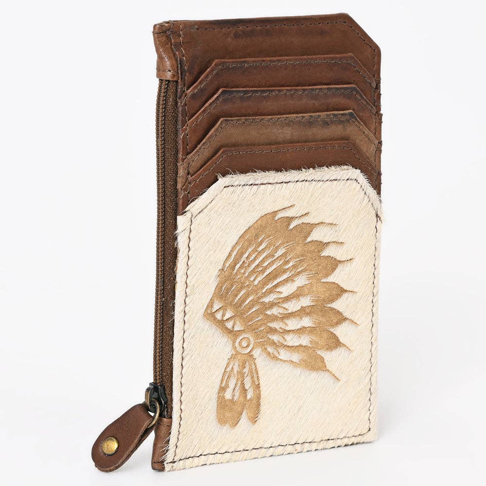 Cowhide Leather Card Holder - Engraved Western Leather Slim Wallet