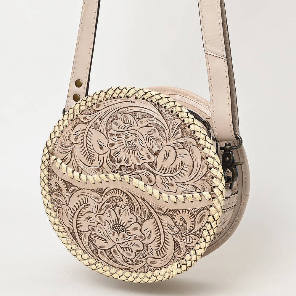 LS Western - ADBG1461 American Darling Western Leather Canteen Bag with Hand-Tooled Floral Detailing | Genuine Leather Crossbody - ADBG1461A