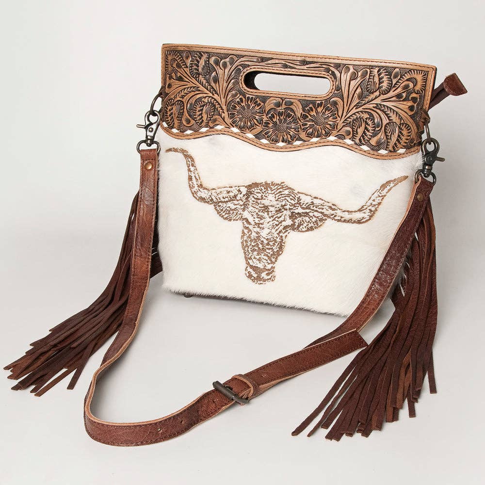 LS Western - LC-ADBGS146 Western Crossbody Bag - Tooled Leather & Hair-On Hide - ADBGS146AR