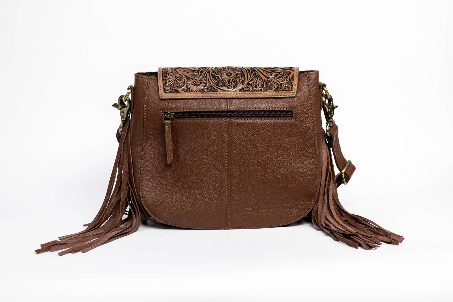 Brown Saddle Purse with Butterfly Fringe