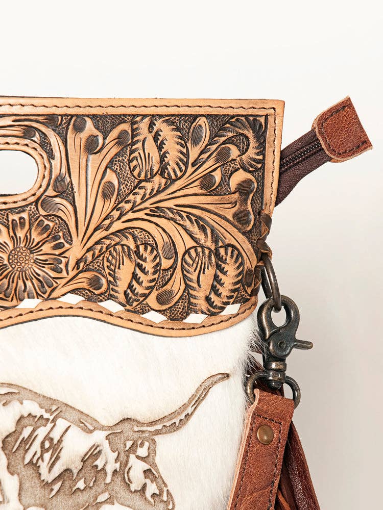 LS Western - LC-ADBGS146 Western Crossbody Bag - Tooled Leather & Hair-On Hide - ADBGS146AR