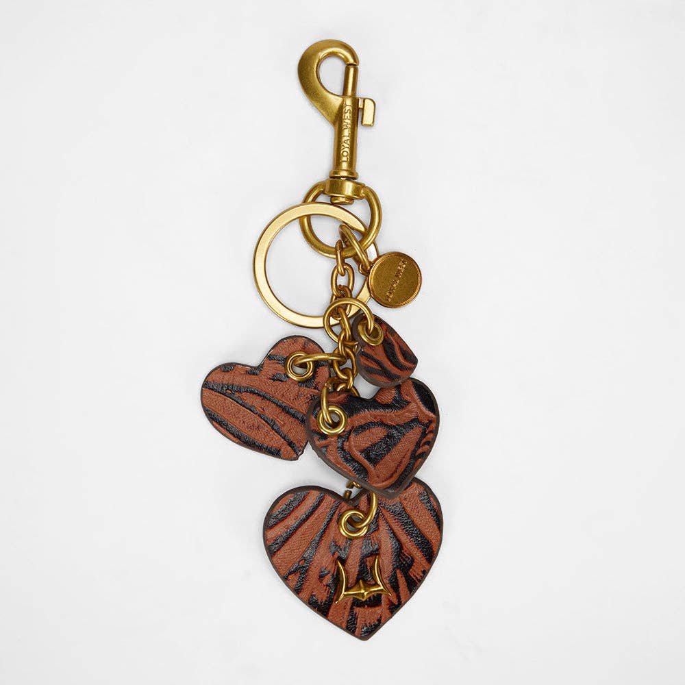 Myra Bag - Loyal West Heart Shape Keychain In Hand Finished Embossed Leather -  Brown - Single