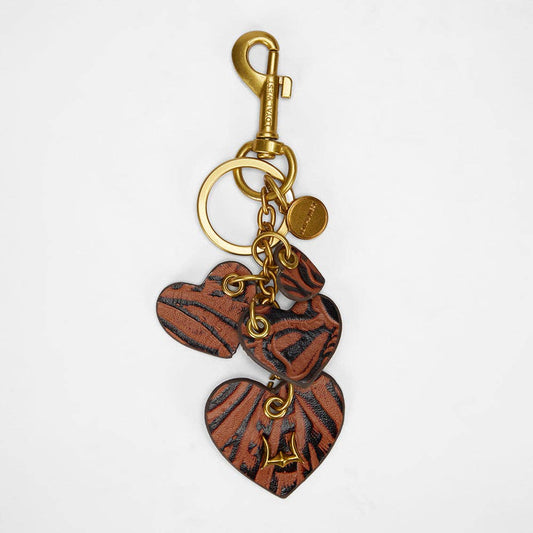 Myra Bag - Loyal West Heart Shape Keychain In Hand Finished Embossed Leather -  Brown - Single