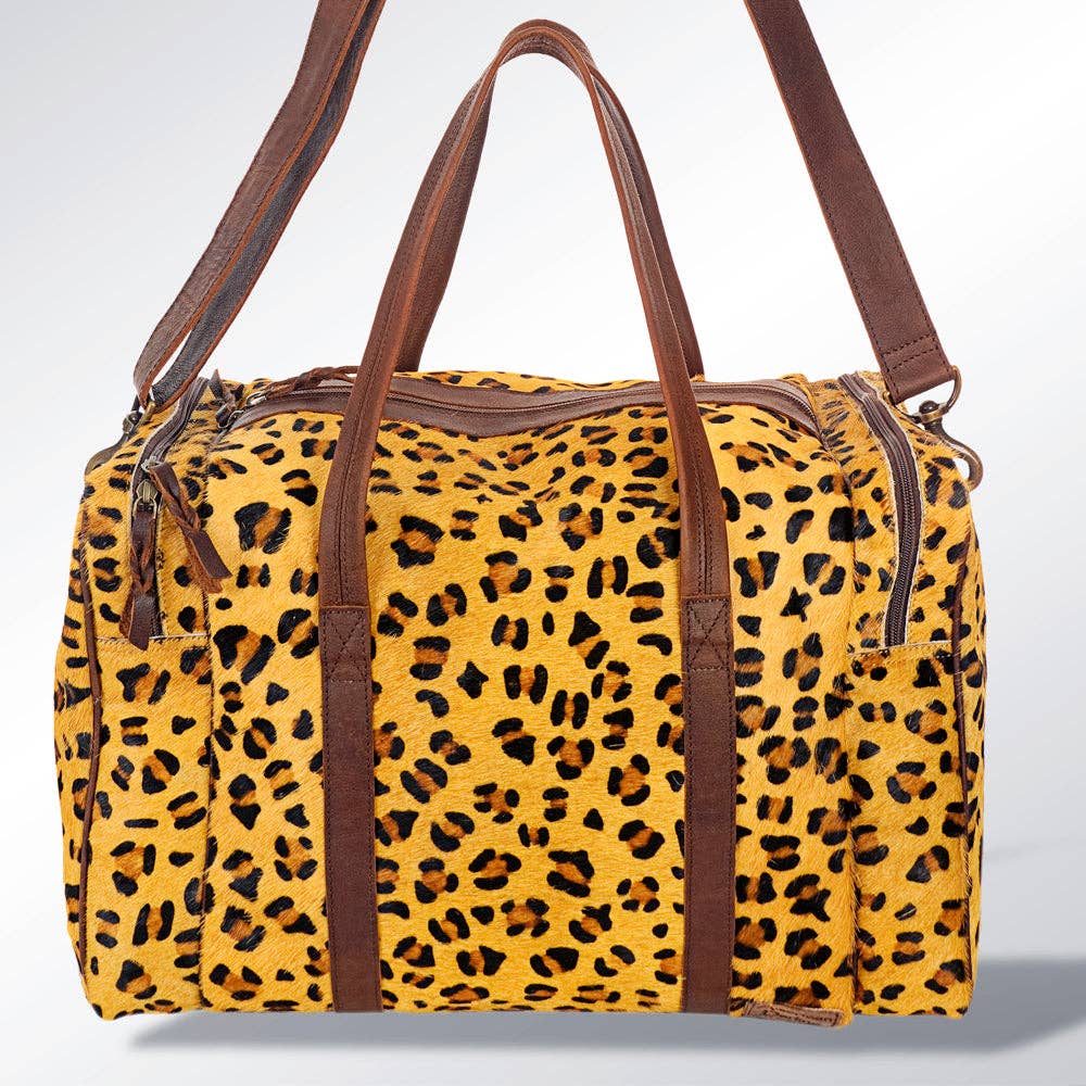 American Darling Duffel Bag - Handcrafted Hair-On Cowhide & Genuine Leather Travel Bag - ADBG254CHE