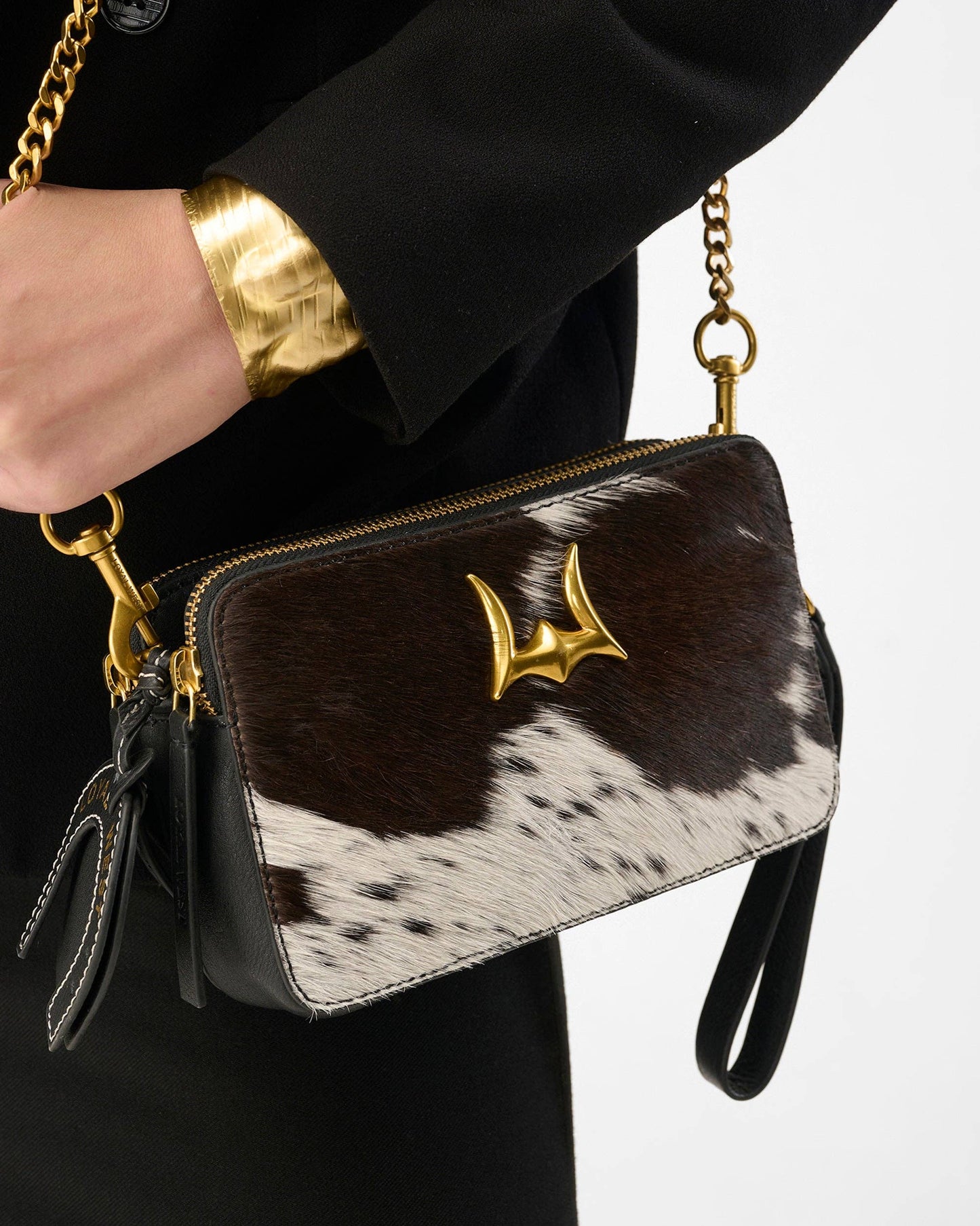 Loyal West - Shell Mini Purse In Black & White Cowhide