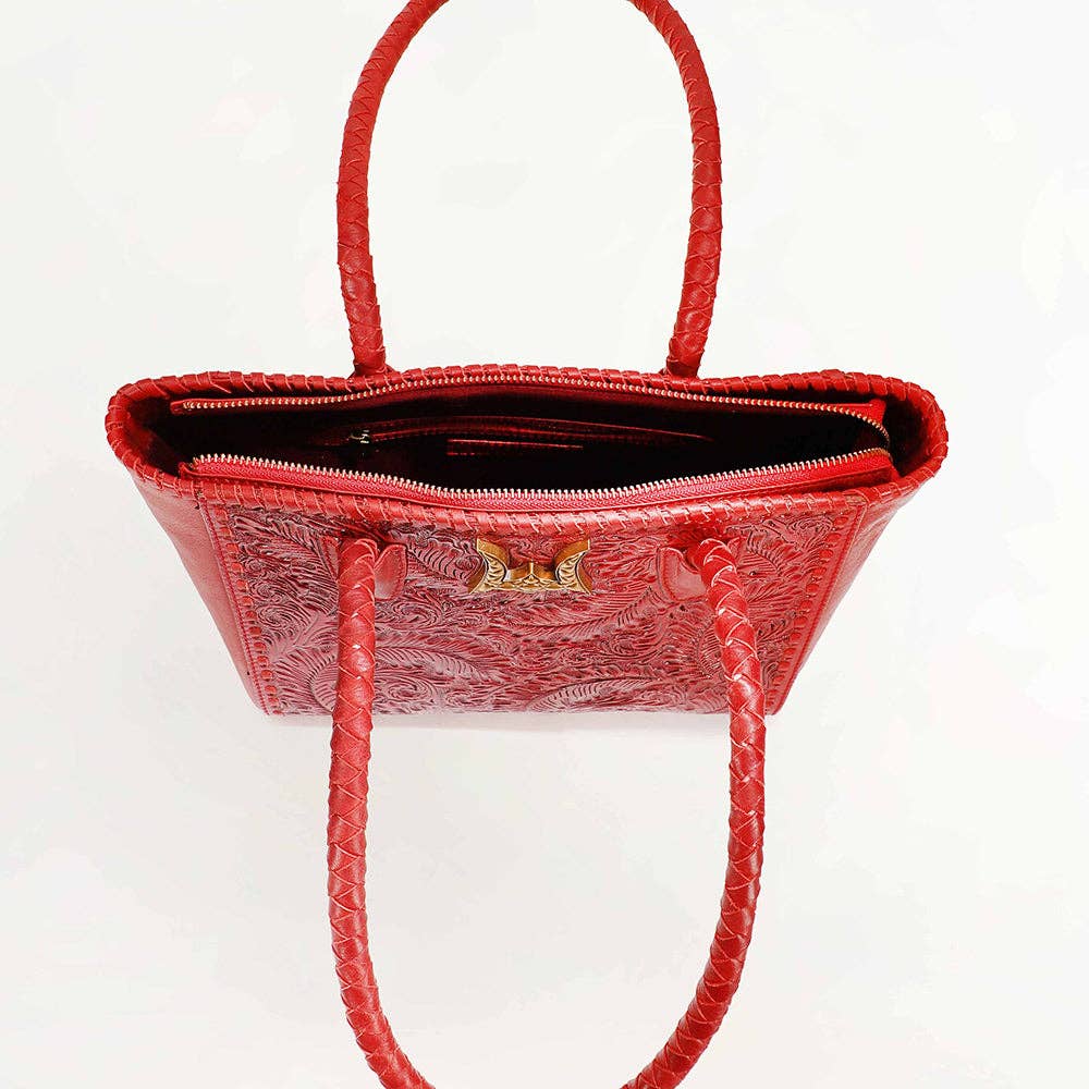 Myra Bag - Loyal West Drover Medium Bag Red - Red Handtooled Leather And Calfskin / Single