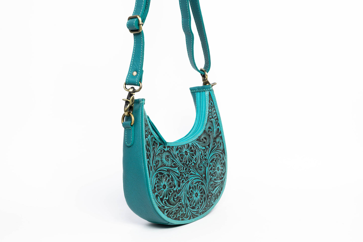 Turquoise Half-Moon Leather Shoulder Bag