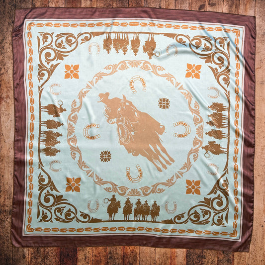 Avery - AVS-860 WESTERN COWBOY PRINT SILD WILD RAG 36X36 - Mint/Brown