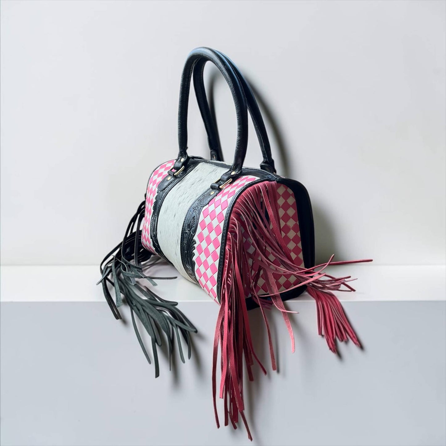 Pink/black checker speedy bag 