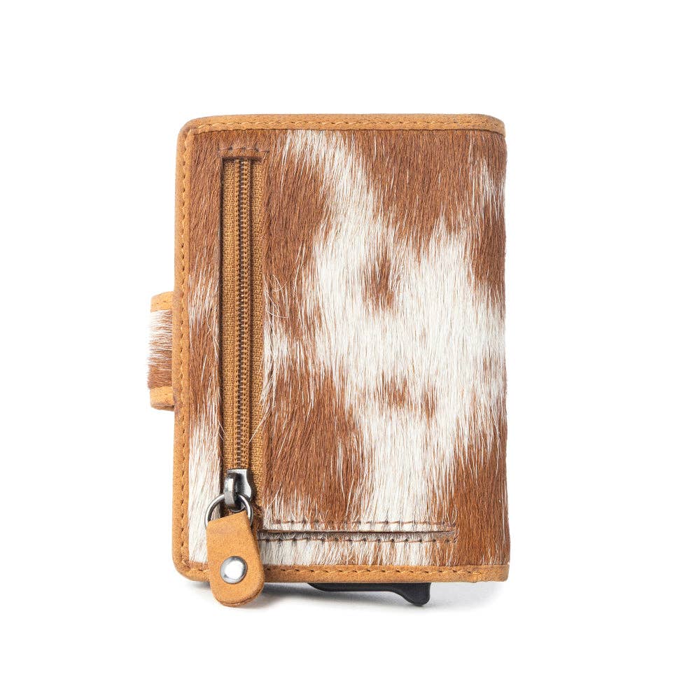 Myra Bag - Dune Star Hairon Leather Credit Card Holder in Brown & White - Brown & White
