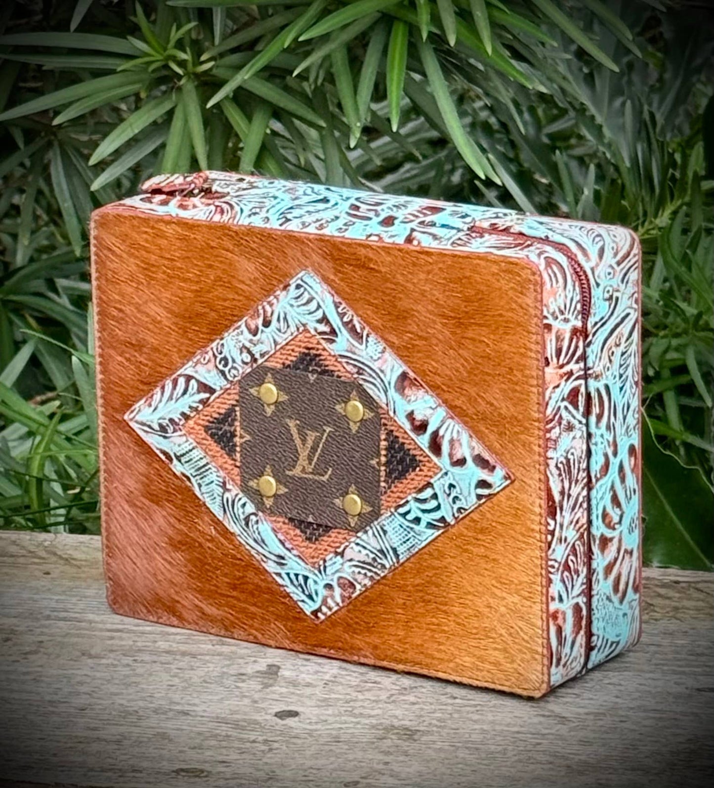 Southern Junkie Gypsy Boutique - Upcycled LV Cowhide Leather Jewelry Box Case Western