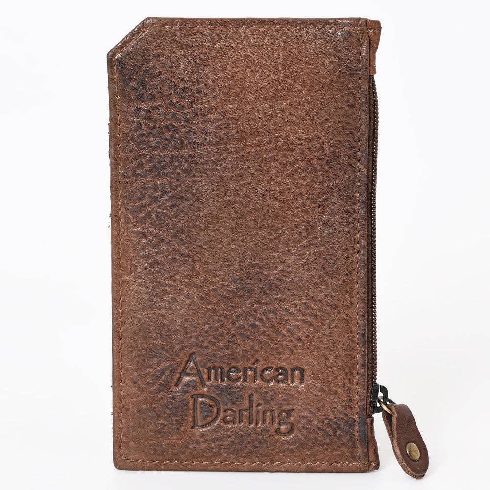 Cowhide Leather Card Holder - Engraved Western Leather Slim Wallet