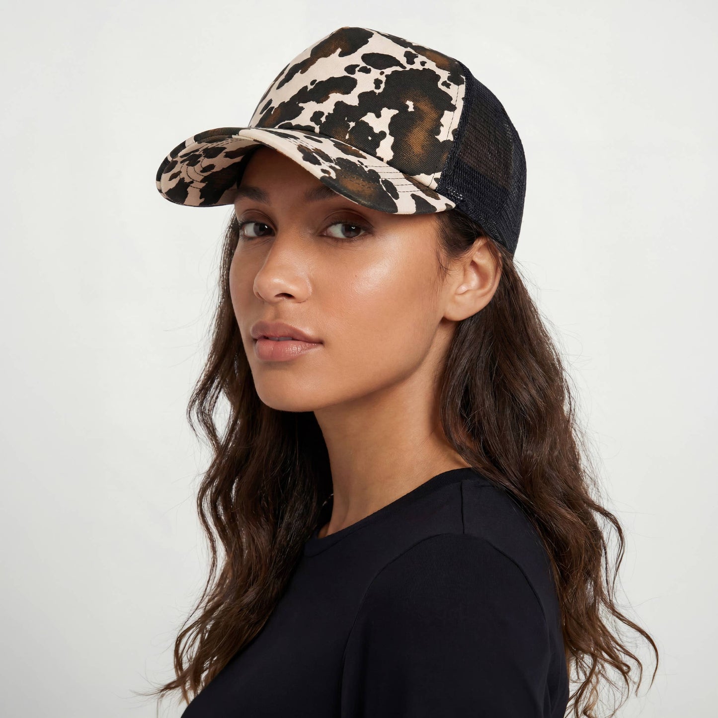 Hana - C.C Cow Pattern with Mesh Back Baseball Cap Trucker Hat - Cow