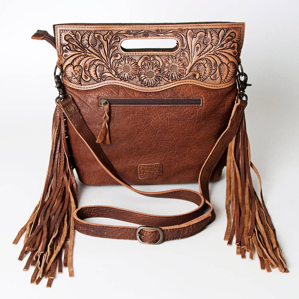 LS Western - LC-ADBGS146 Western Crossbody Bag - Tooled Leather & Hair-On Hide - ADBGS146AR