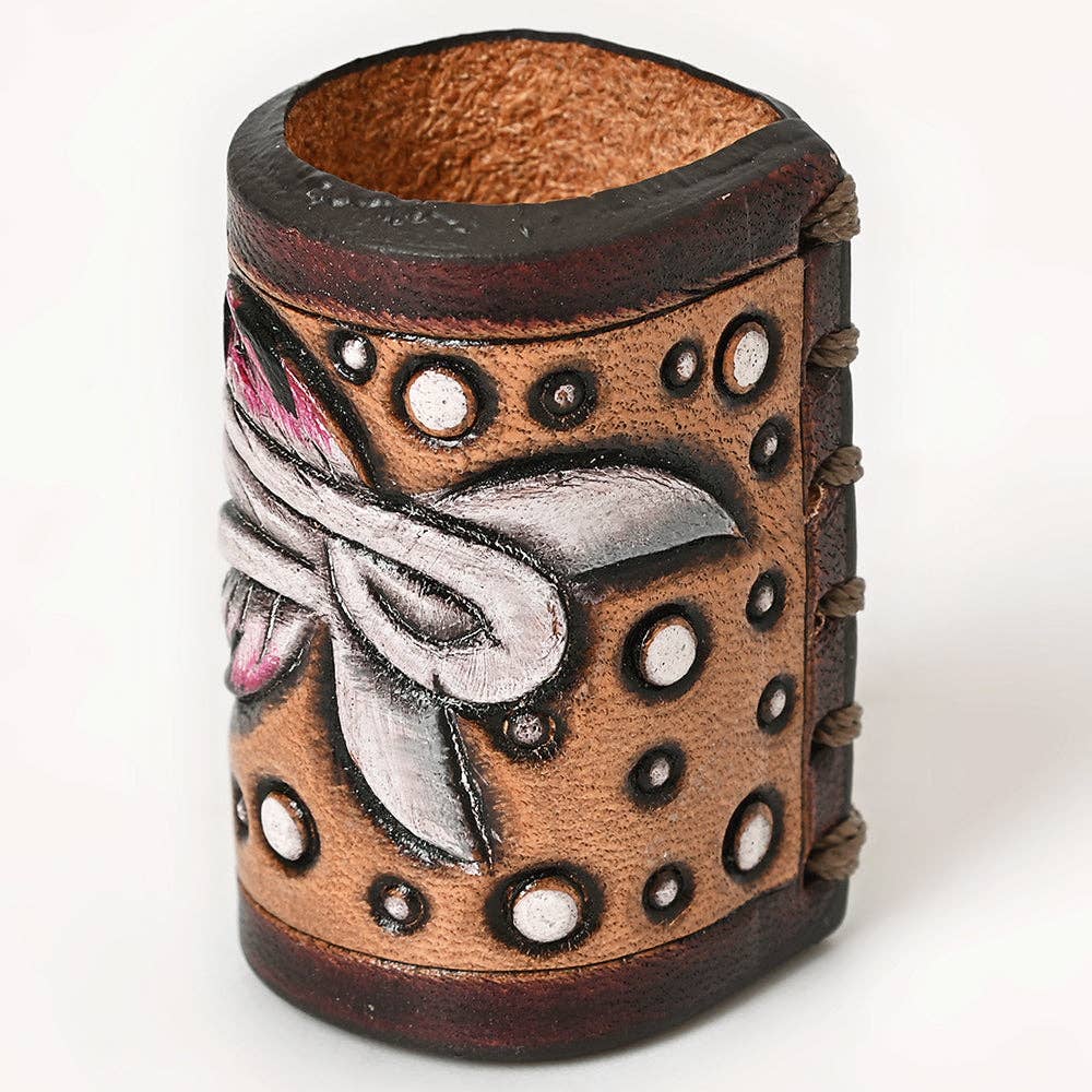 American Darling Hand Tooled Leather Scarf Ring - Vegetable-Tanned Western Scarf Slide - ADSRG104C