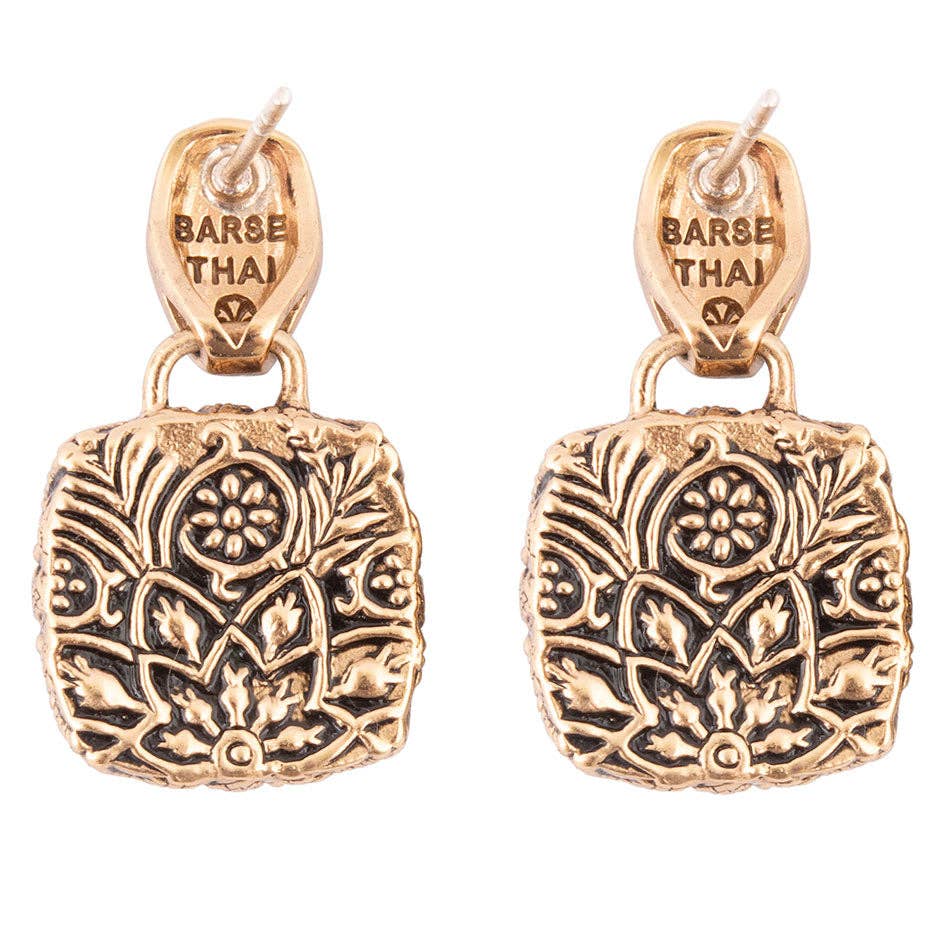 Barse Jewelry - Carved Blue Turquoise Golden Earrings