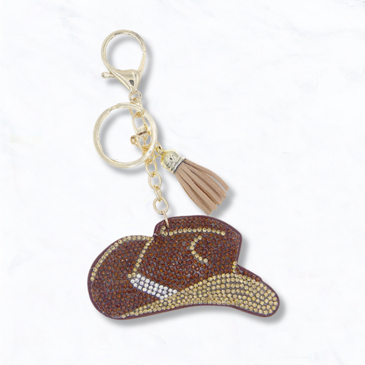 Suzie Q USA - Glittering Stone Cowboy Hat Cushion Keychain - Brown
