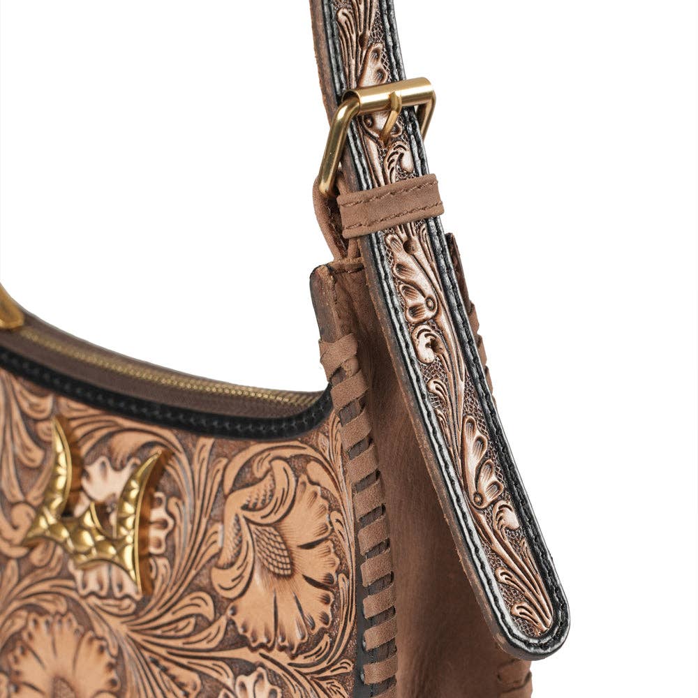 Myra Bag - Handtooled Dannia Medium Purse - Distressed Brown - Distressed Brown
