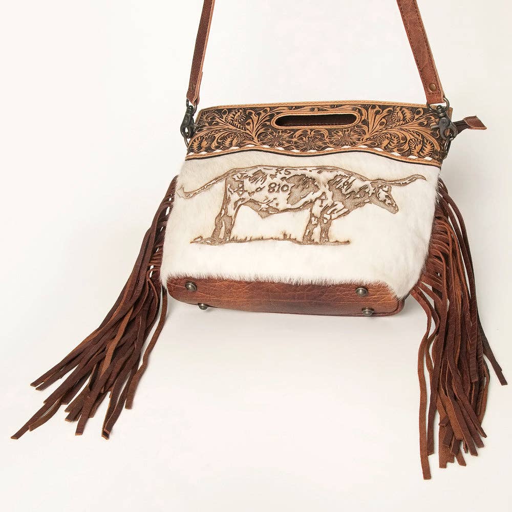 LS Western - LC-ADBGS146 Western Crossbody Bag - Tooled Leather & Hair-On Hide - ADBGS146AR