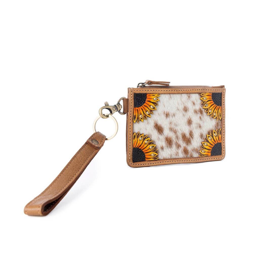 Myra Bag - Hand Hewn Western Card Holder for Women in Light Brown with handtooled detail - Brown & White