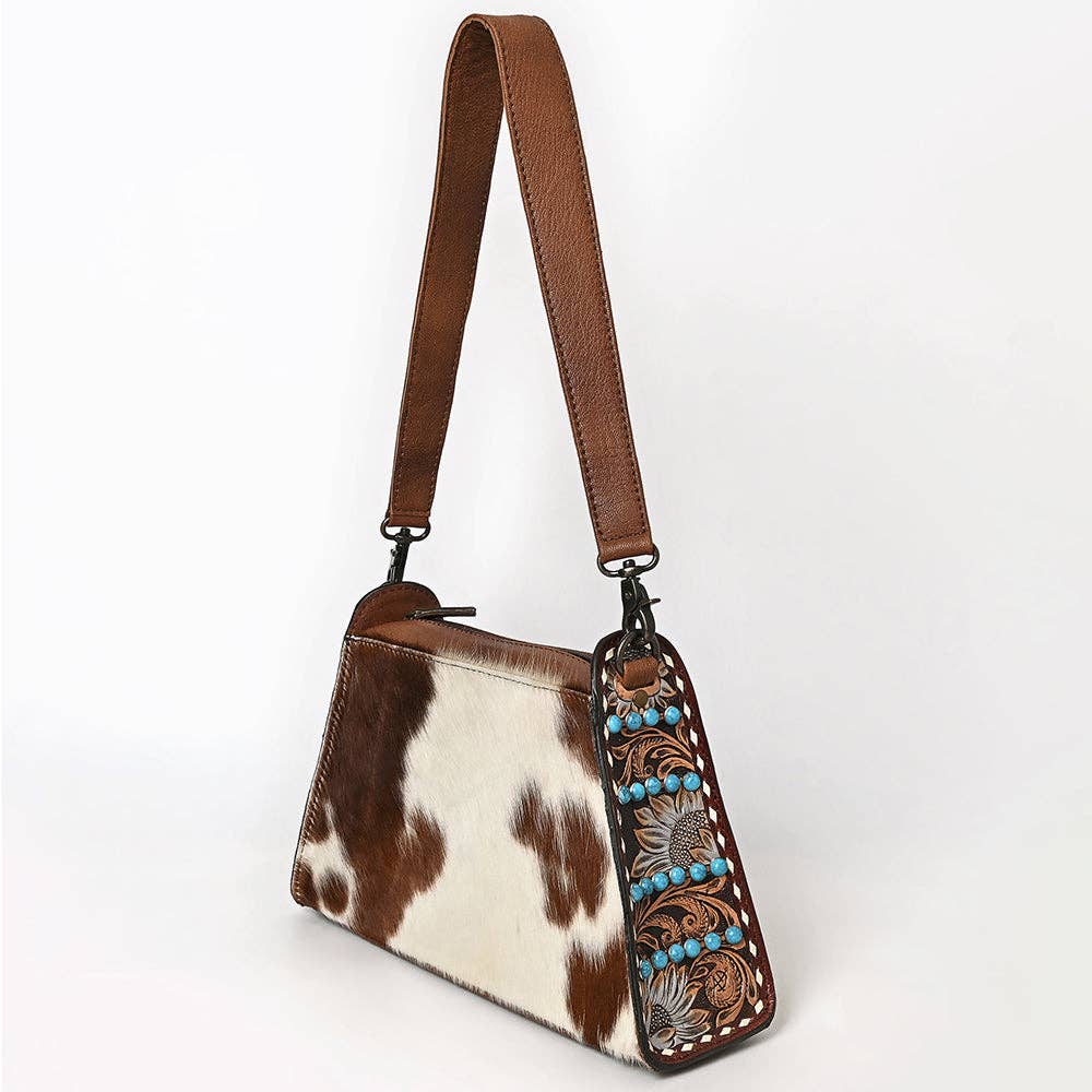 LS Western - Wallet Bag Hand-Tooled Genuine Leather Turquoise Accent - ADBG1698