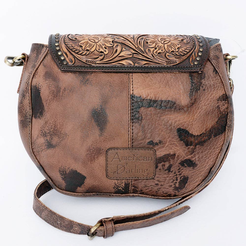 ADBGI220 Round Tooled Leather & Hair-On Crossbody Bag - Floral Flap Western Purse - ADBGI220C