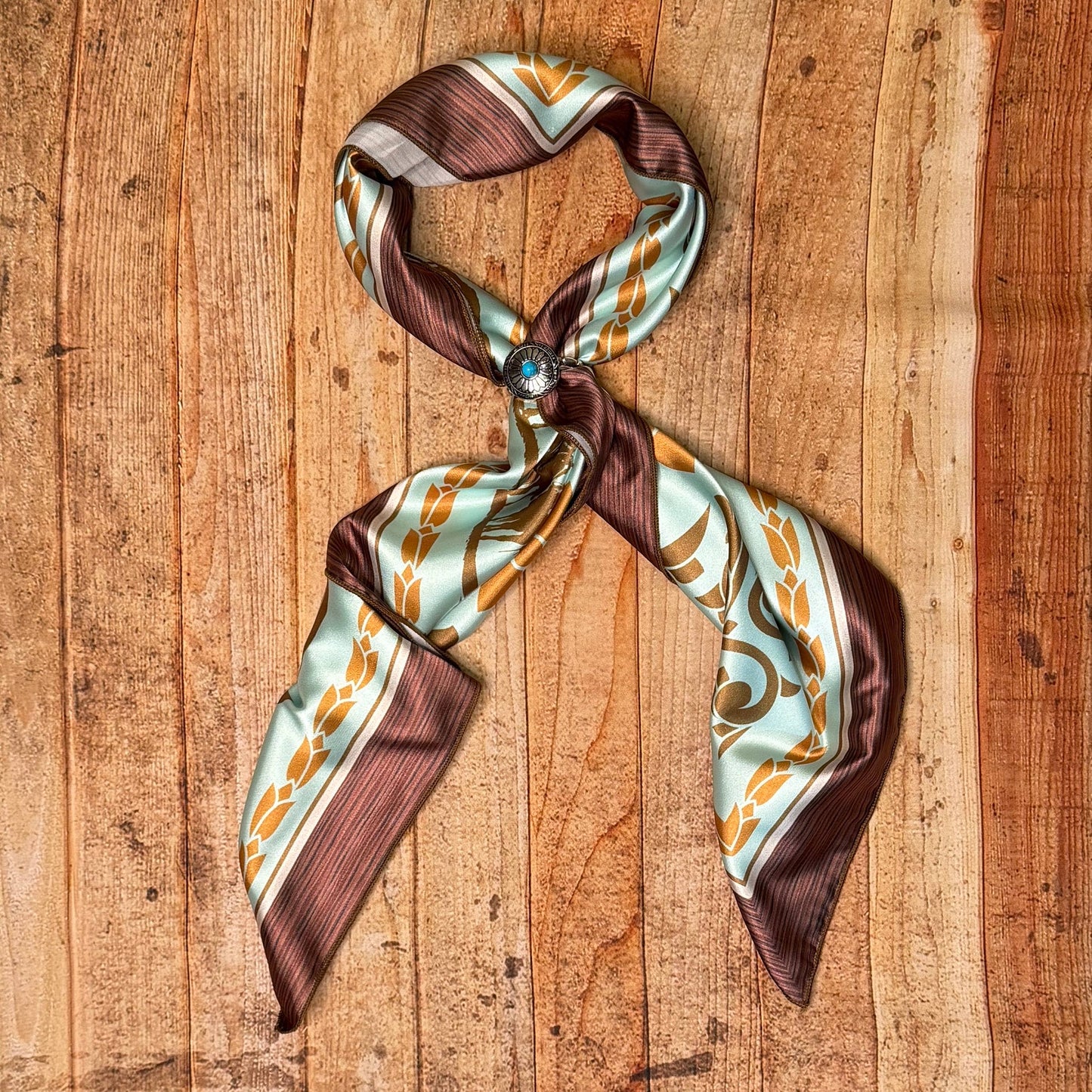 WESTERN COWBOY PRINT SILD WILD RAG 36X36 - Mint/Brown
