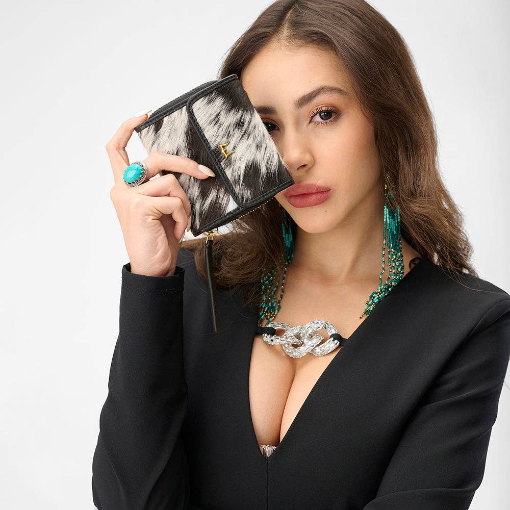 Myra Bag - Loyal West Sophia Card Holder In Black & White Cowhide - Single