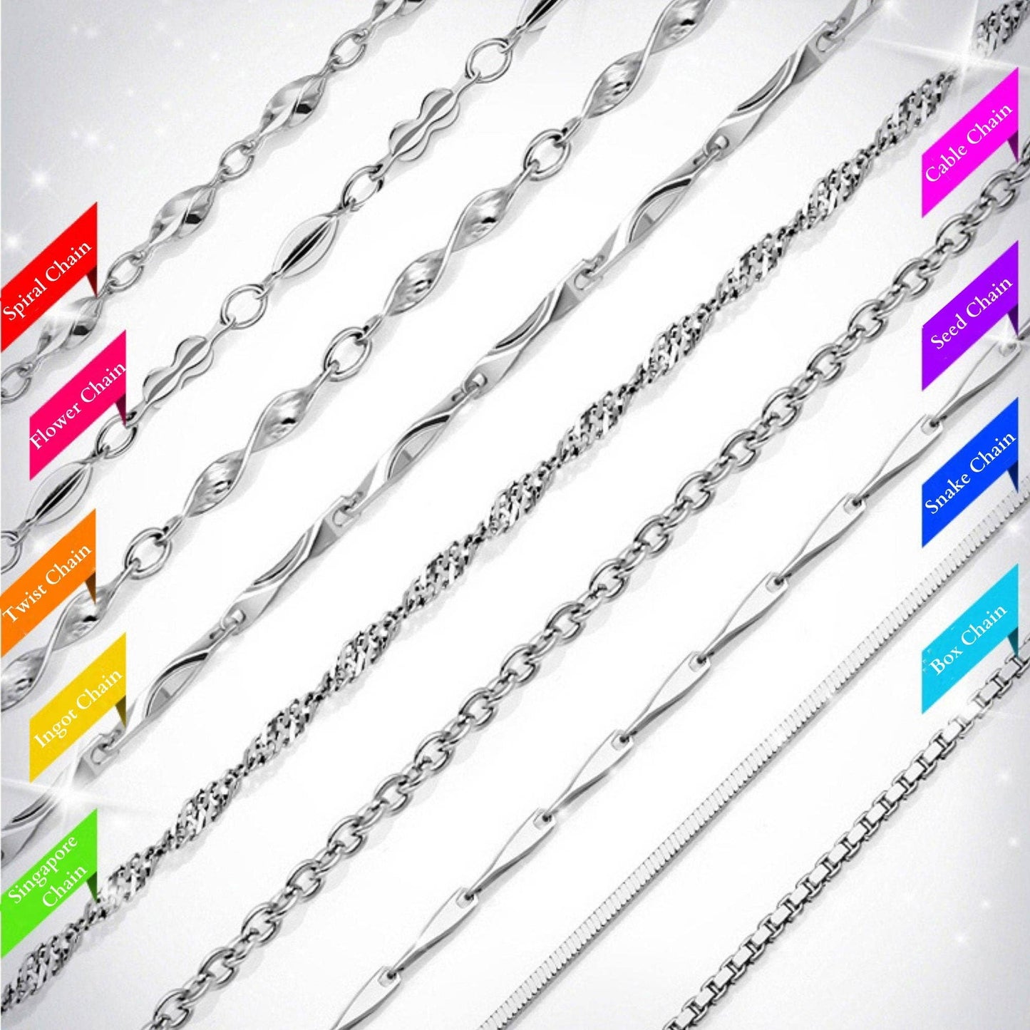 Perimade & Co. LLC - Box Cable Singapore Necklace Chain in 925 Sterling Silver - 50 Centimeters / Twist Chain