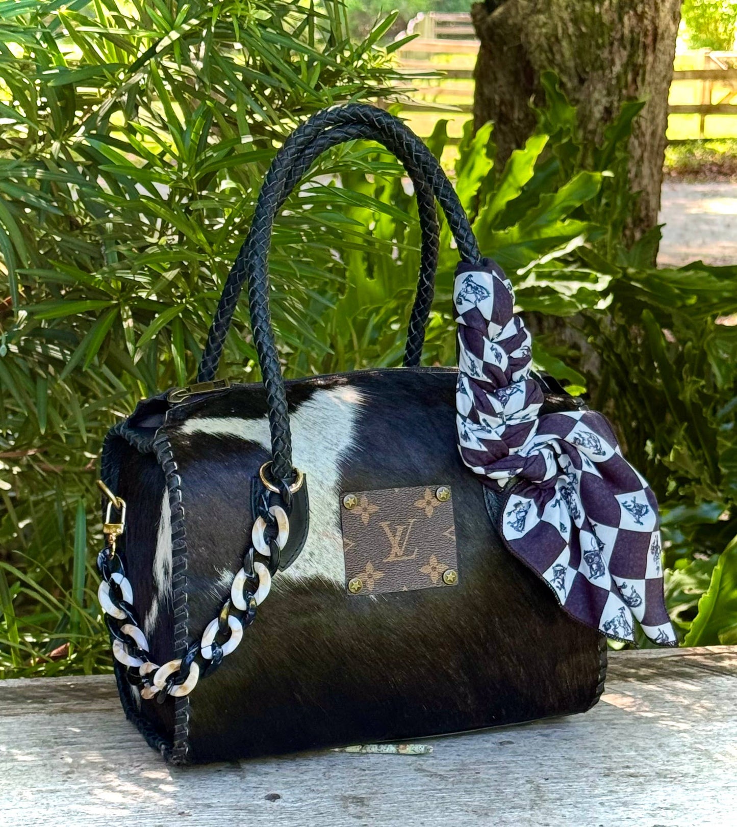 Southern Junkie Gypsy Boutique - Upcycled LV Cowhide Leather Speedy Crossbody Bag Western