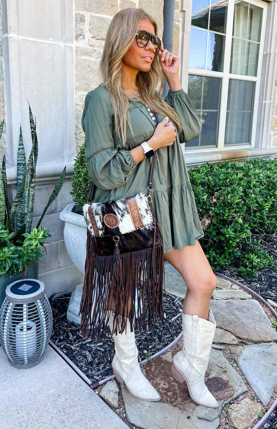 Boho Ranch Shop - THE REGINA CROSSBODY cowhide purse bag - BLACK LEATHER