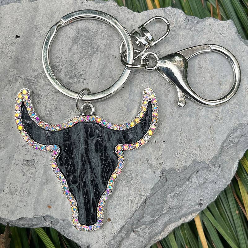 MKS America - Shiny Rhinestone Bull Head Keychain - Color_4 / M