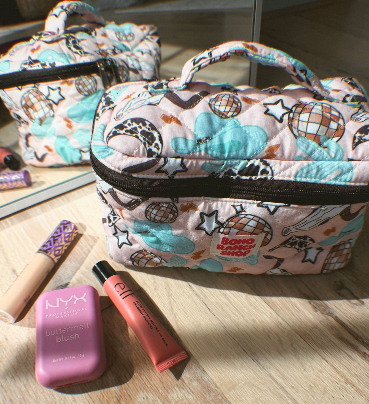 Boho Ranch Shop - Quilted Western Makeup Bag  | Cowgirl Cosmetic Bag Fabric  - YEEHAW DOODLE